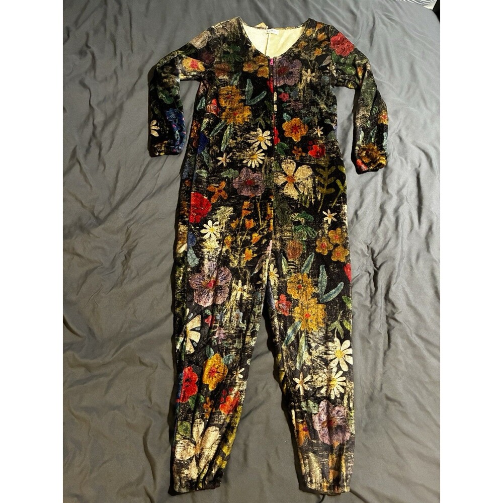 NWT Natural Life Wildflowers Fleece One Piece Pajamas Sz Small Boho Cozy Zip Up - Picture 1 of 8